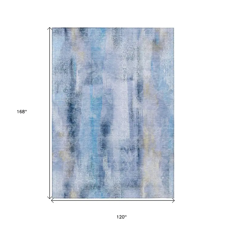 10' X 14' Blue Washable Non Skid Indoor Outdoor Area Rug