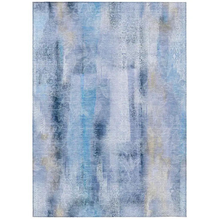 10' X 14' Blue Washable Non Skid Indoor Outdoor Area Rug