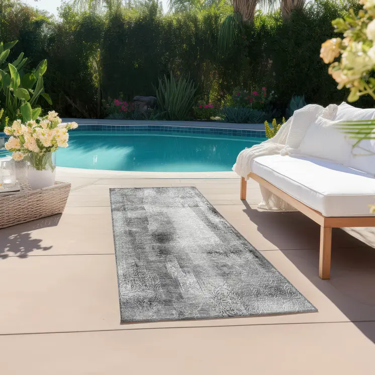 8' Runner Gray Washable Non Skid Indoor Outdoor Runner Rug