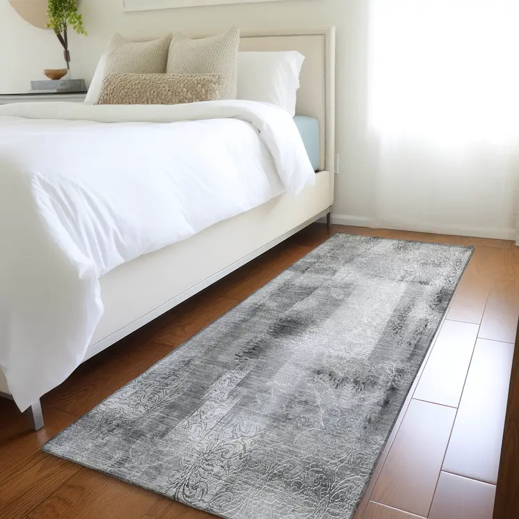 8' Runner Gray Washable Non Skid Indoor Outdoor Runner Rug