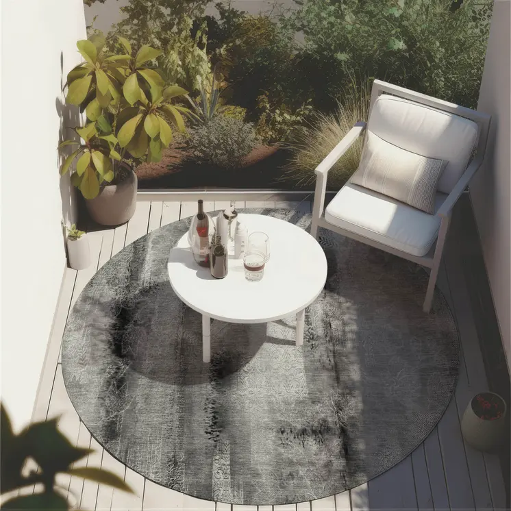 8' Round Gray Round Washable Non Skid Indoor Outdoor Area Rug