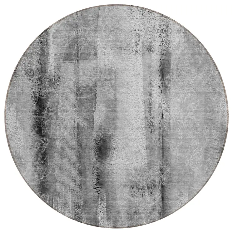 8' Round Gray Round Washable Non Skid Indoor Outdoor Area Rug