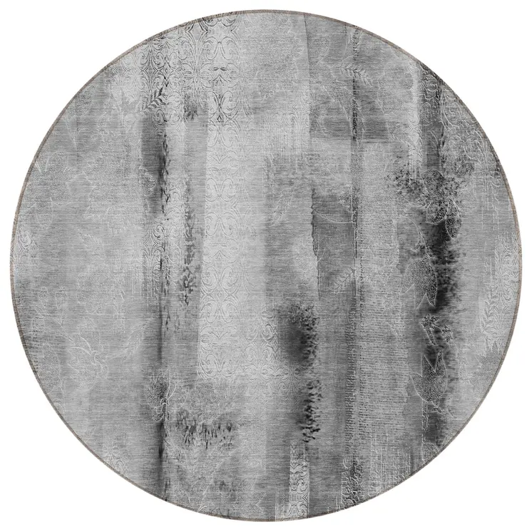 8' Round Gray Round Washable Non Skid Indoor Outdoor Area Rug