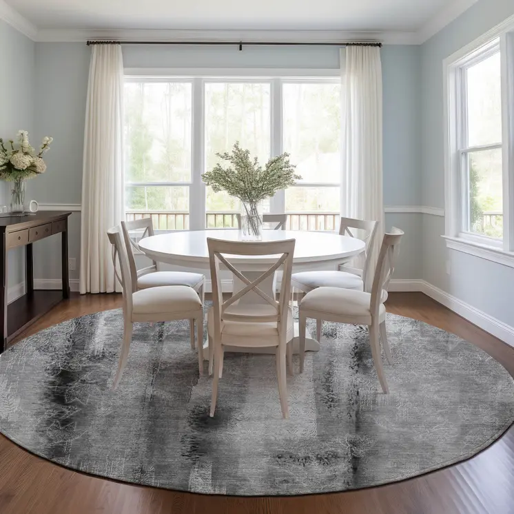 8' Round Gray Round Washable Non Skid Indoor Outdoor Area Rug