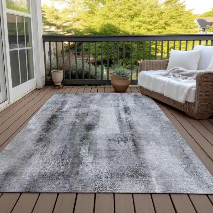 8' X 10' Gray Washable Non Skid Indoor Outdoor Area Rug