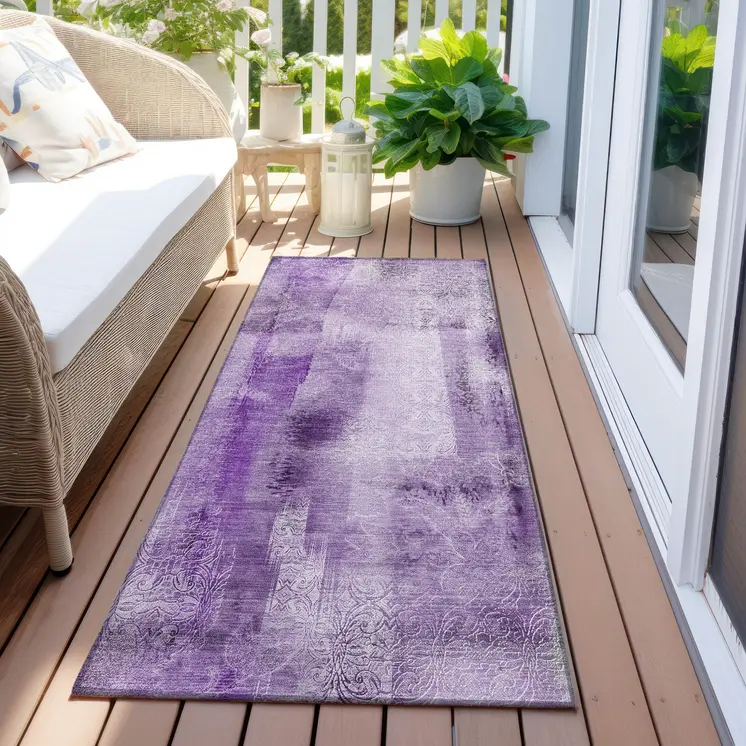 8' Runner Purple Washable Non Skid Indoor Outdoor Runner Rug