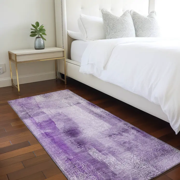 8' Runner Purple Washable Non Skid Indoor Outdoor Runner Rug