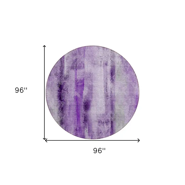 8' Round Purple Round Washable Non Skid Indoor Outdoor Area Rug