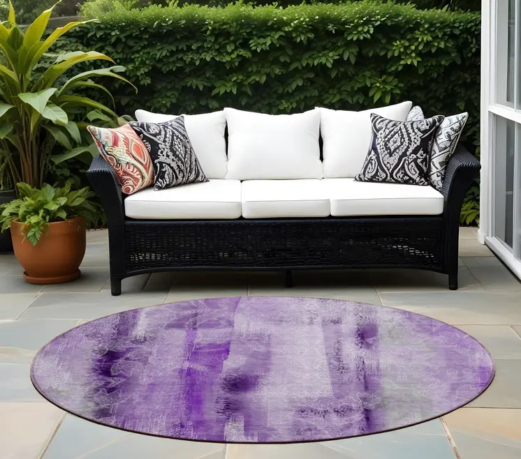 8' Round Purple Round Washable Non Skid Indoor Outdoor Area Rug
