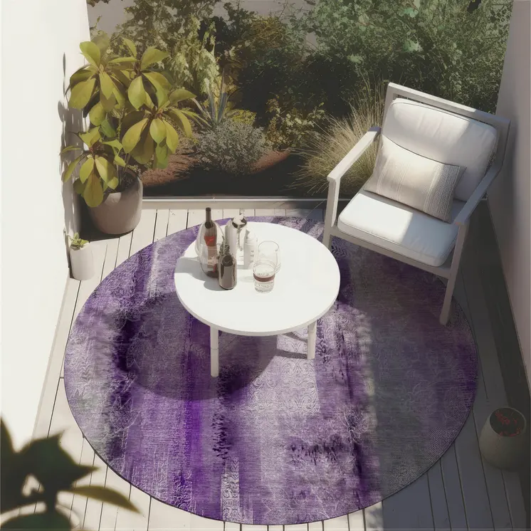 8' Round Purple Round Washable Non Skid Indoor Outdoor Area Rug