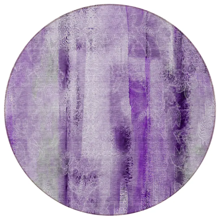 8' Round Purple Round Washable Non Skid Indoor Outdoor Area Rug