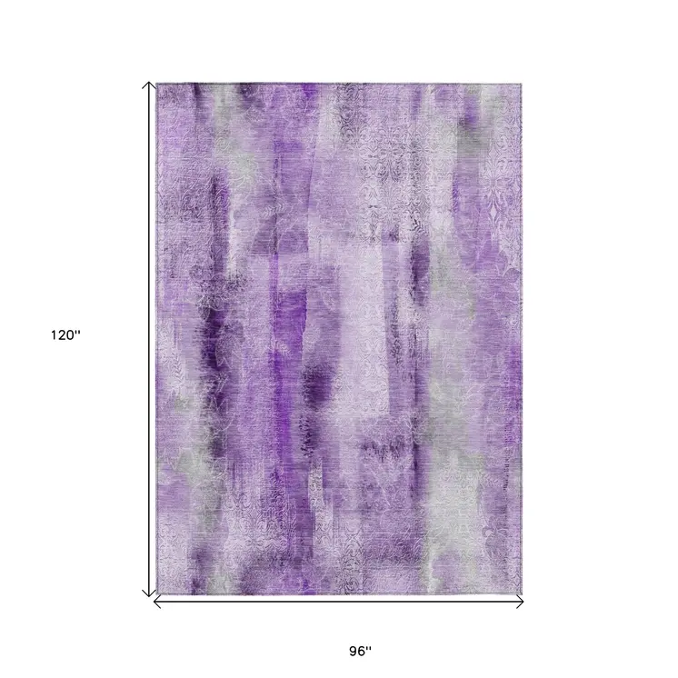 8' X 10' Purple Washable Non Skid Indoor Outdoor Area Rug