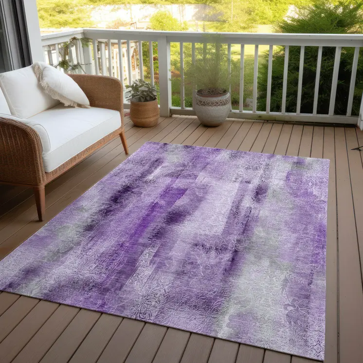9' X 12' Purple Washable Non Skid Indoor Outdoor Area Rug