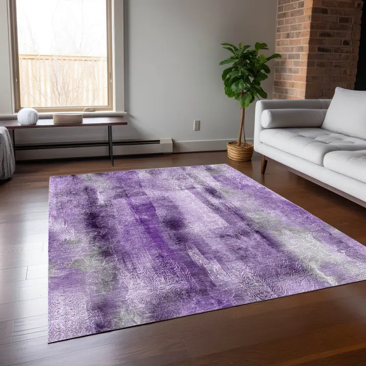 9' X 12' Purple Washable Non Skid Indoor Outdoor Area Rug