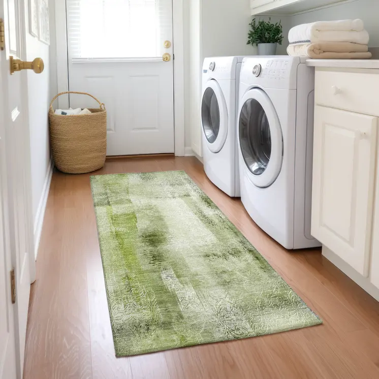8' Runner Sage Washable Non Skid Indoor Outdoor Runner Rug