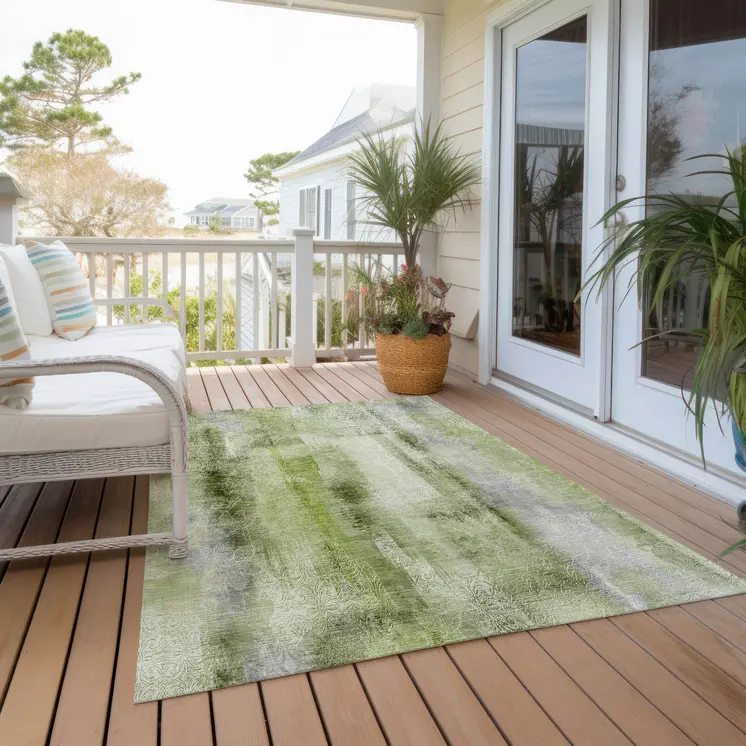 8' X 10' Sage Washable Non Skid Indoor Outdoor Area Rug