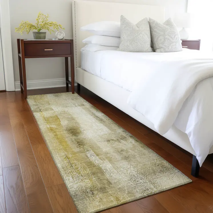 8' Runner Taupe Washable Non Skid Indoor Outdoor Runner Rug