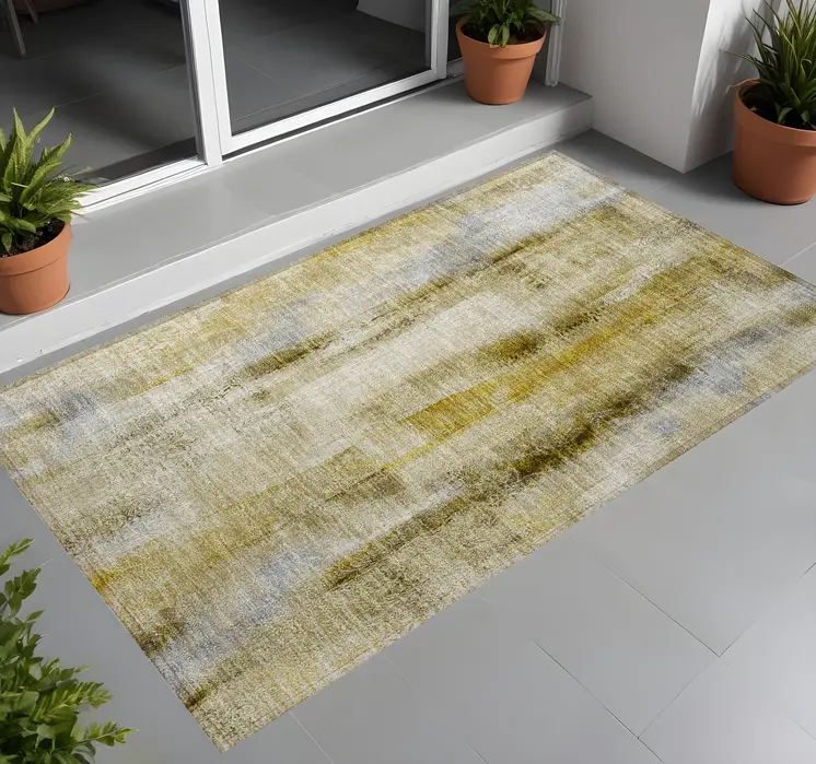 3' X 5' Taupe Washable Non Skid Indoor Outdoor Area Rug