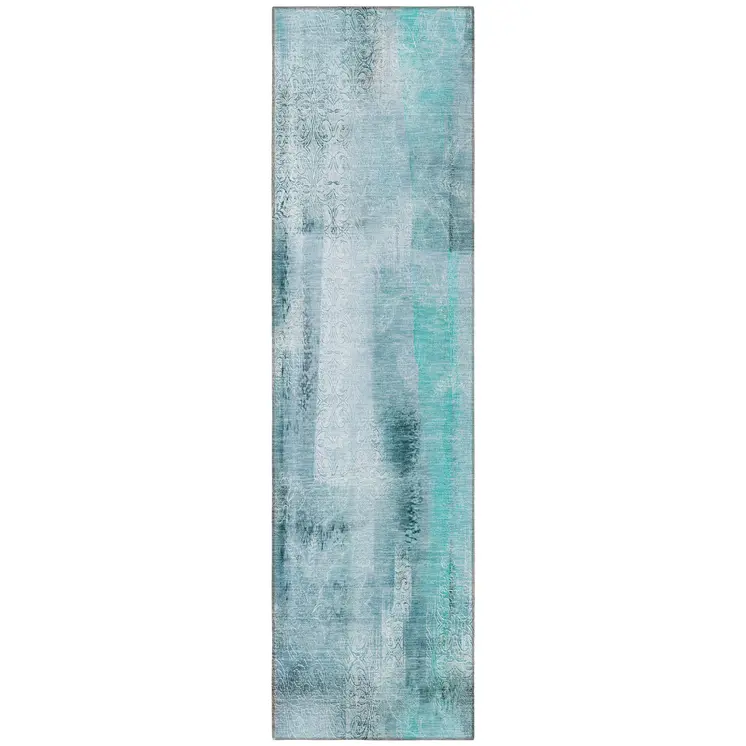 8' Runner Teal Washable Non Skid Indoor Outdoor Runner Rug