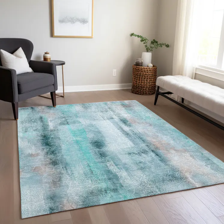 3' X 5' Teal Washable Non Skid Indoor Outdoor Area Rug