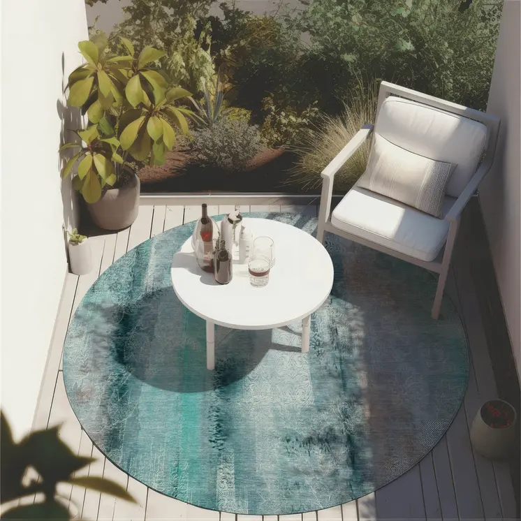 8' Round Teal Round Washable Non Skid Indoor Outdoor Area Rug