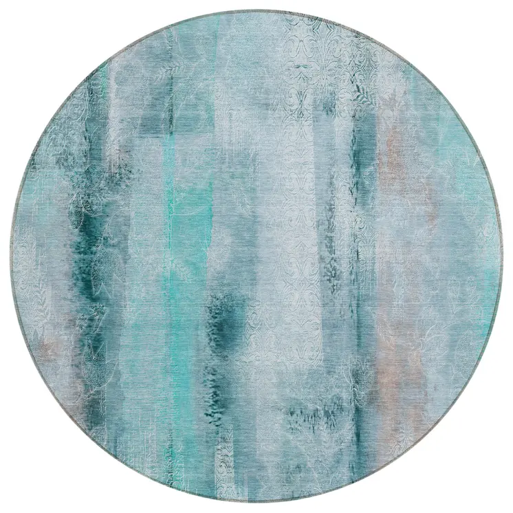 8' Round Teal Round Washable Non Skid Indoor Outdoor Area Rug