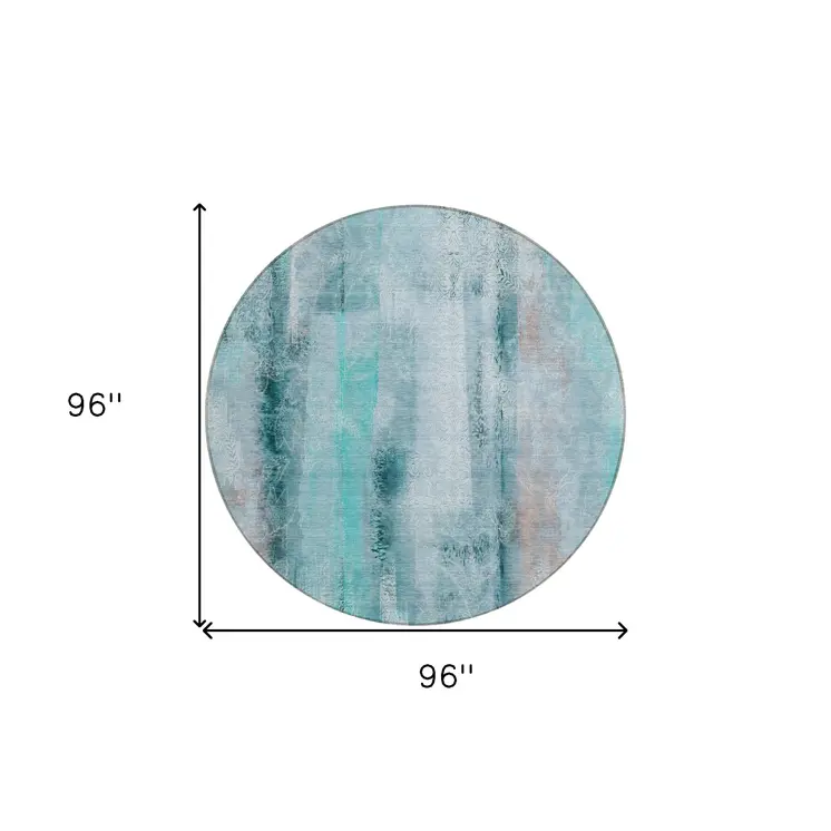 8' Round Teal Round Washable Non Skid Indoor Outdoor Area Rug