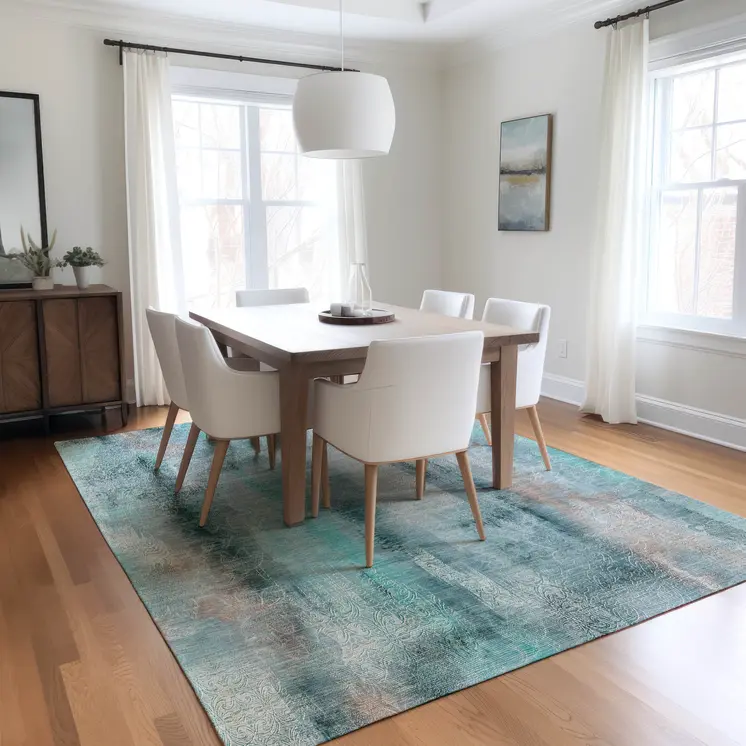 8' X 10' Teal Washable Non Skid Indoor Outdoor Area Rug