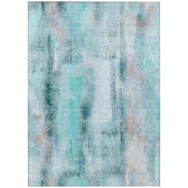 10' X 14' Teal Washable Non Skid Indoor Outdoor Area Rug