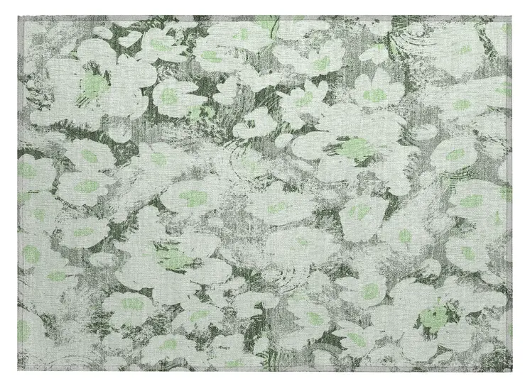2' X 3' Artichoke Green Floral Washable Non Skid Indoor Outdoor Area Rug