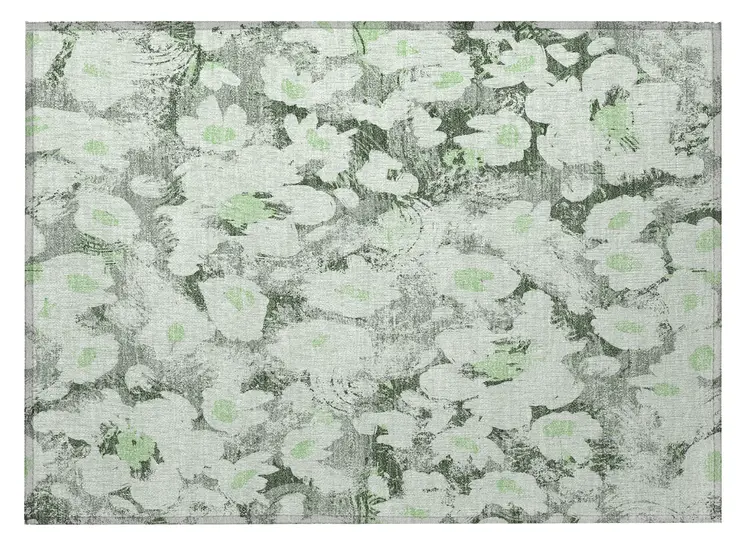 2' X 3' Artichoke Green Floral Washable Non Skid Indoor Outdoor Area Rug