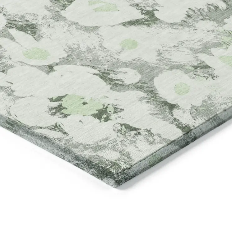 9' X 12' Artichoke Green Floral Washable Non Skid Indoor Outdoor Area Rug