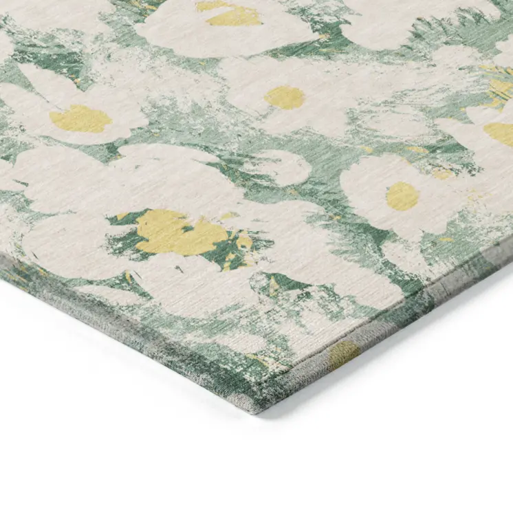 3' X 5' Green Floral Washable Non Skid Indoor Outdoor Area Rug