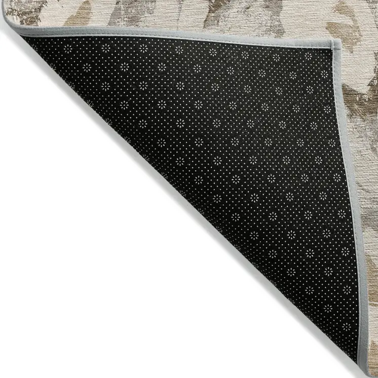 10' X 14' Khaki Floral Washable Non Skid Indoor Outdoor Area Rug