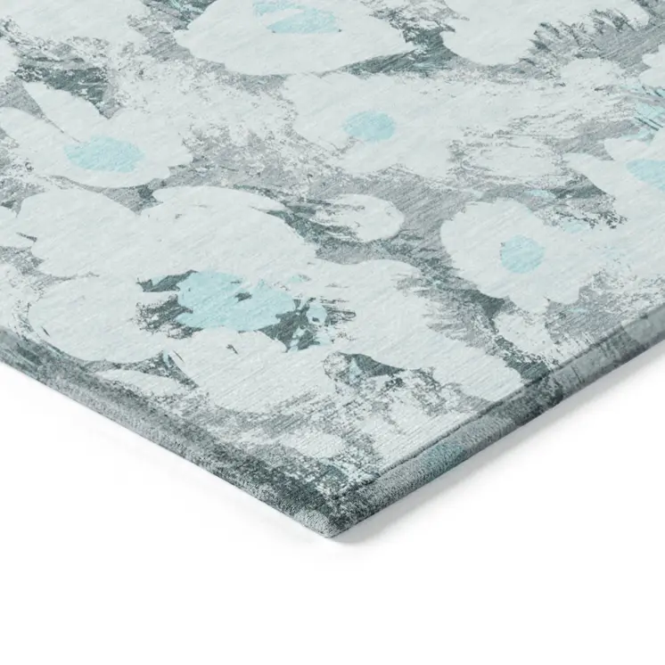 2' X 3' Teal Floral Washable Non Skid Indoor Outdoor Area Rug