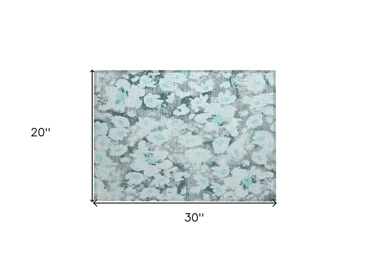 2' X 3' Teal Floral Washable Non Skid Indoor Outdoor Area Rug