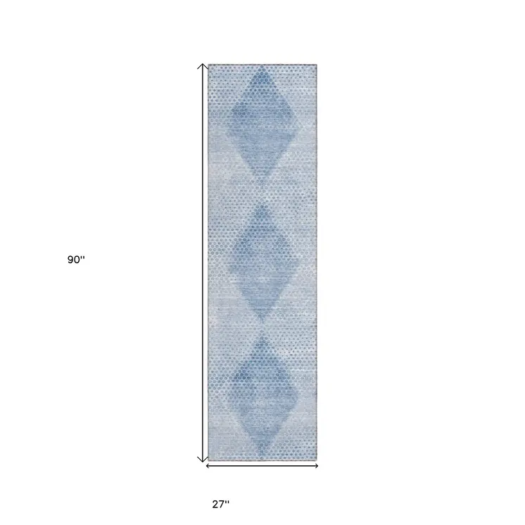 8' Runner Blue Geometric Washable Non Skid Indoor Outdoor Runner Rug