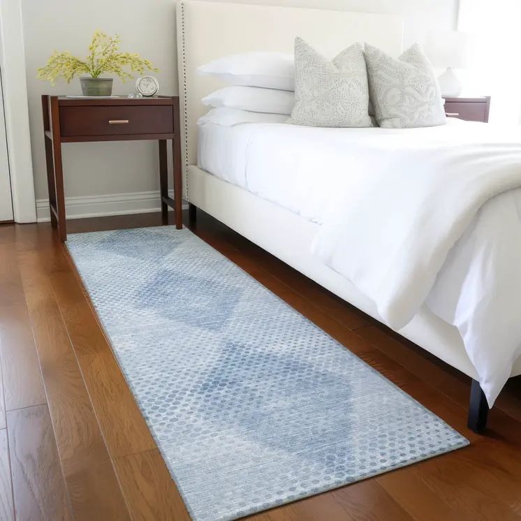 8' Runner Blue Geometric Washable Non Skid Indoor Outdoor Runner Rug
