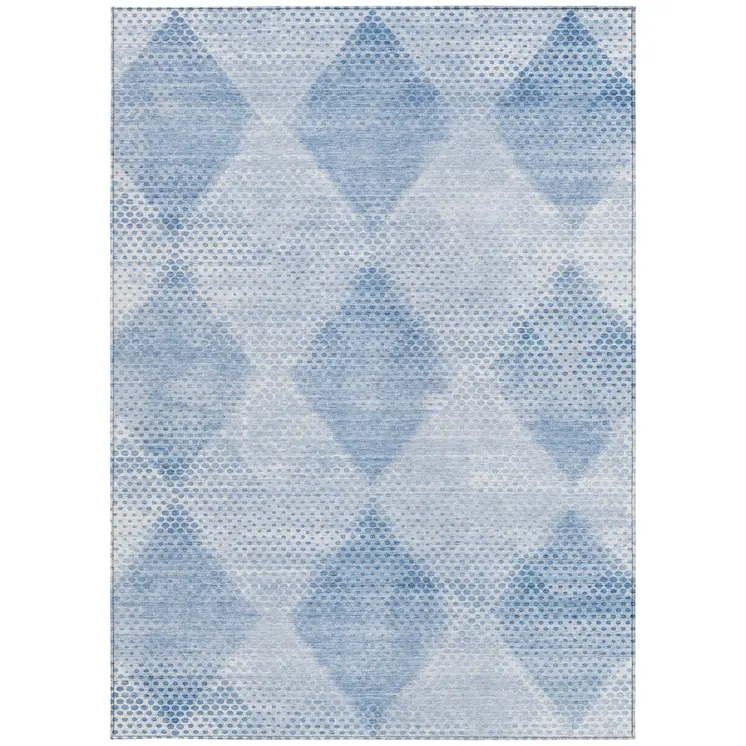 3' X 5' Blue Geometric Washable Non Skid Indoor Outdoor Area Rug