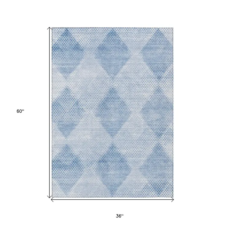 3' X 5' Blue Geometric Washable Non Skid Indoor Outdoor Area Rug