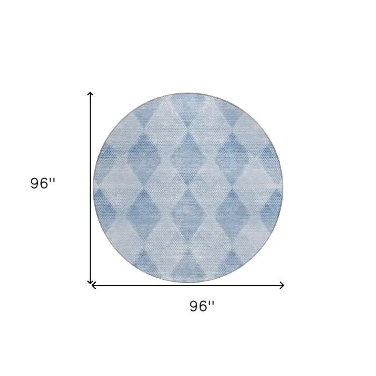 8' Round Blue Round Geometric Washable Non Skid Indoor Outdoor Area Rug