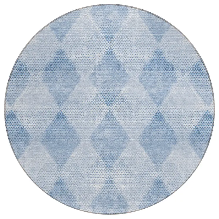 8' Round Blue Round Geometric Washable Non Skid Indoor Outdoor Area Rug