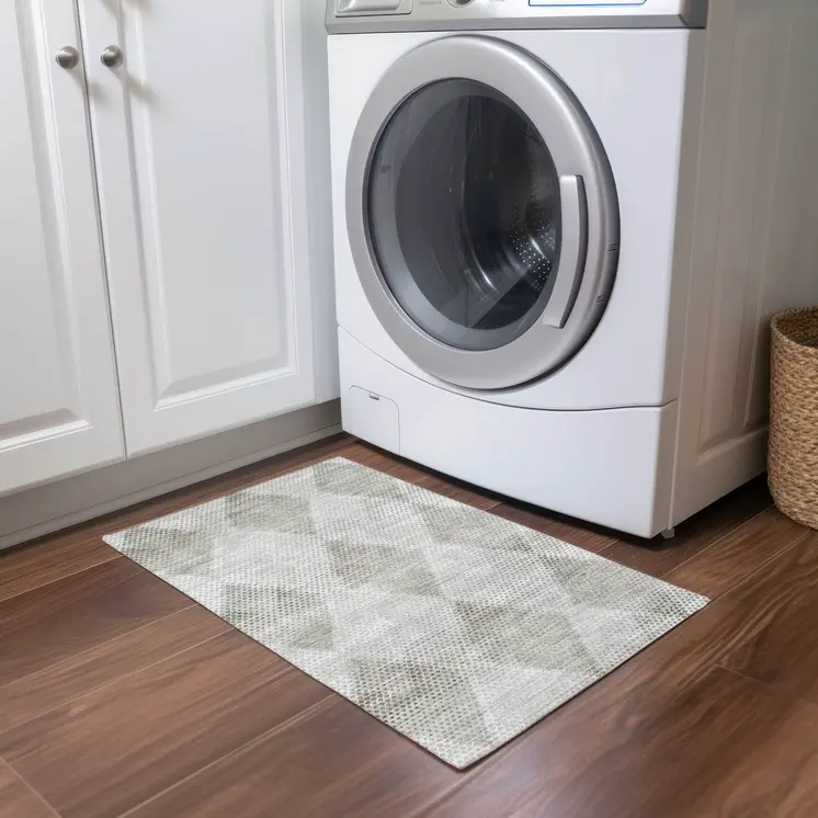 2' X 3' Gray Geometric Washable Non Skid Indoor Outdoor Area Rug