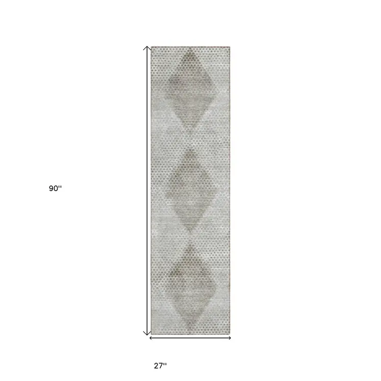 8' Runner Gray Geometric Washable Non Skid Indoor Outdoor Runner Rug