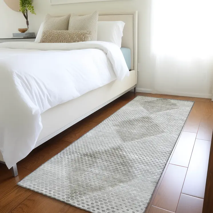 8' Runner Gray Geometric Washable Non Skid Indoor Outdoor Runner Rug