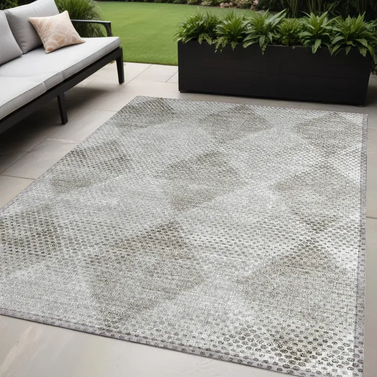 5' X 8' Gray Geometric Washable Non Skid Indoor Outdoor Area Rug