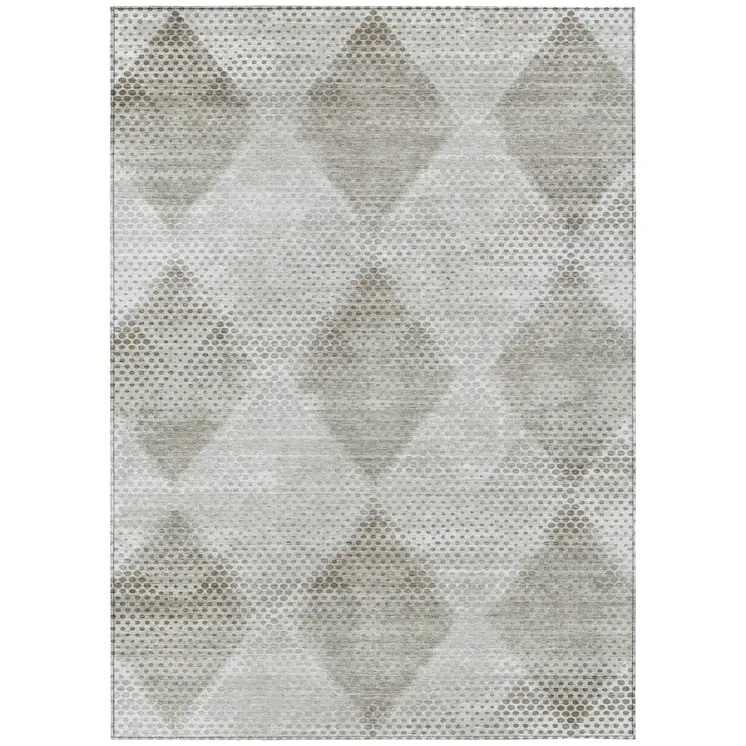 5' X 8' Gray Geometric Washable Non Skid Indoor Outdoor Area Rug