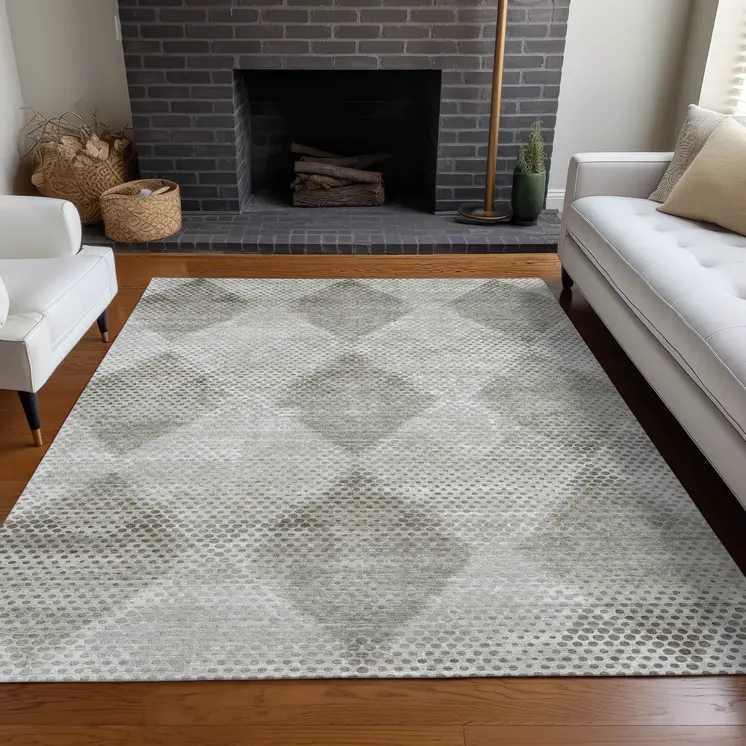 5' X 8' Gray Geometric Washable Non Skid Indoor Outdoor Area Rug