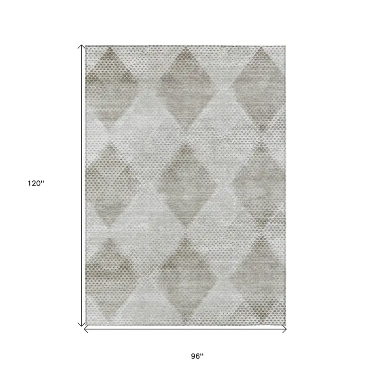 8' X 10' Gray Geometric Washable Non Skid Indoor Outdoor Area Rug