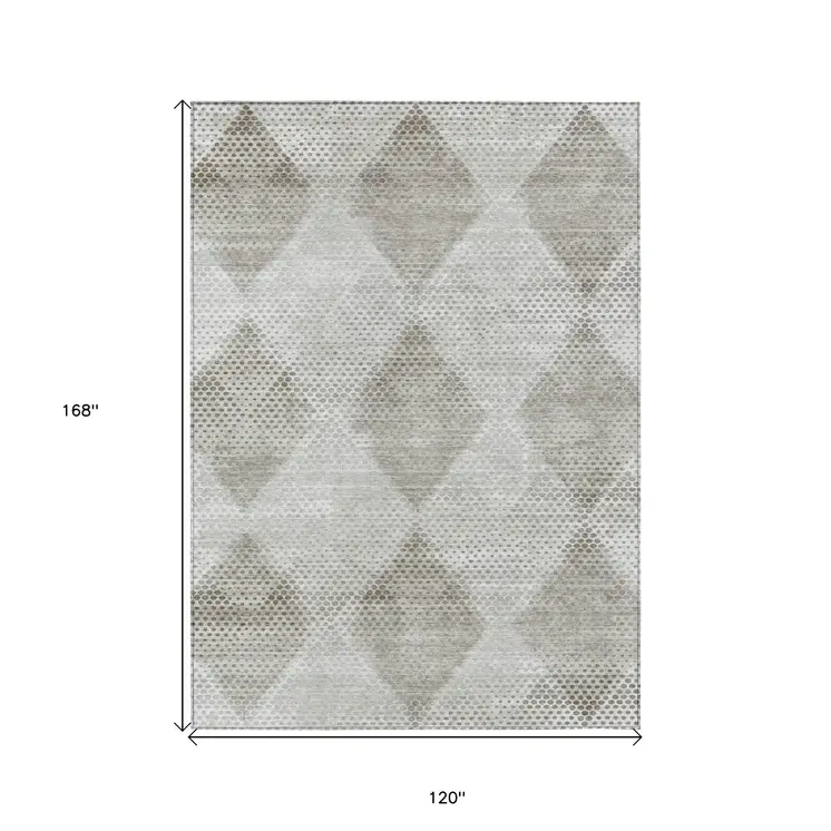 10' X 14' Gray Geometric Washable Non Skid Indoor Outdoor Area Rug